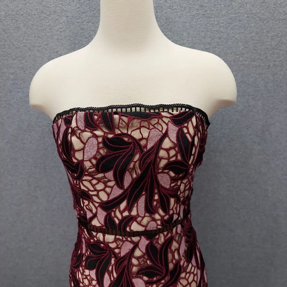 Lulus Jana Pink and Black Crochet Lace Strapless Midi Dress Size Small - Picture 2 of 10